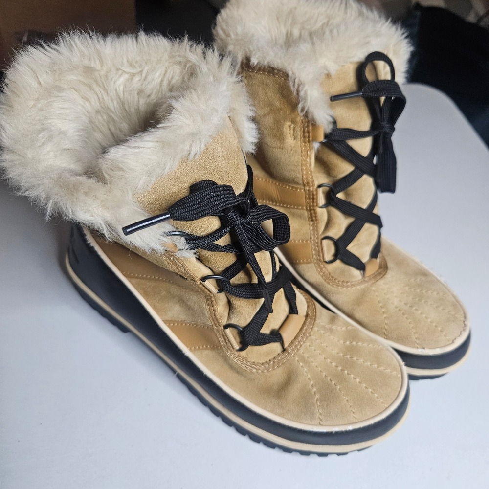 Sorel Tivoli II Tan Black Faux Fur Waterproof Winter Boots NL2089-373 Womens 9
